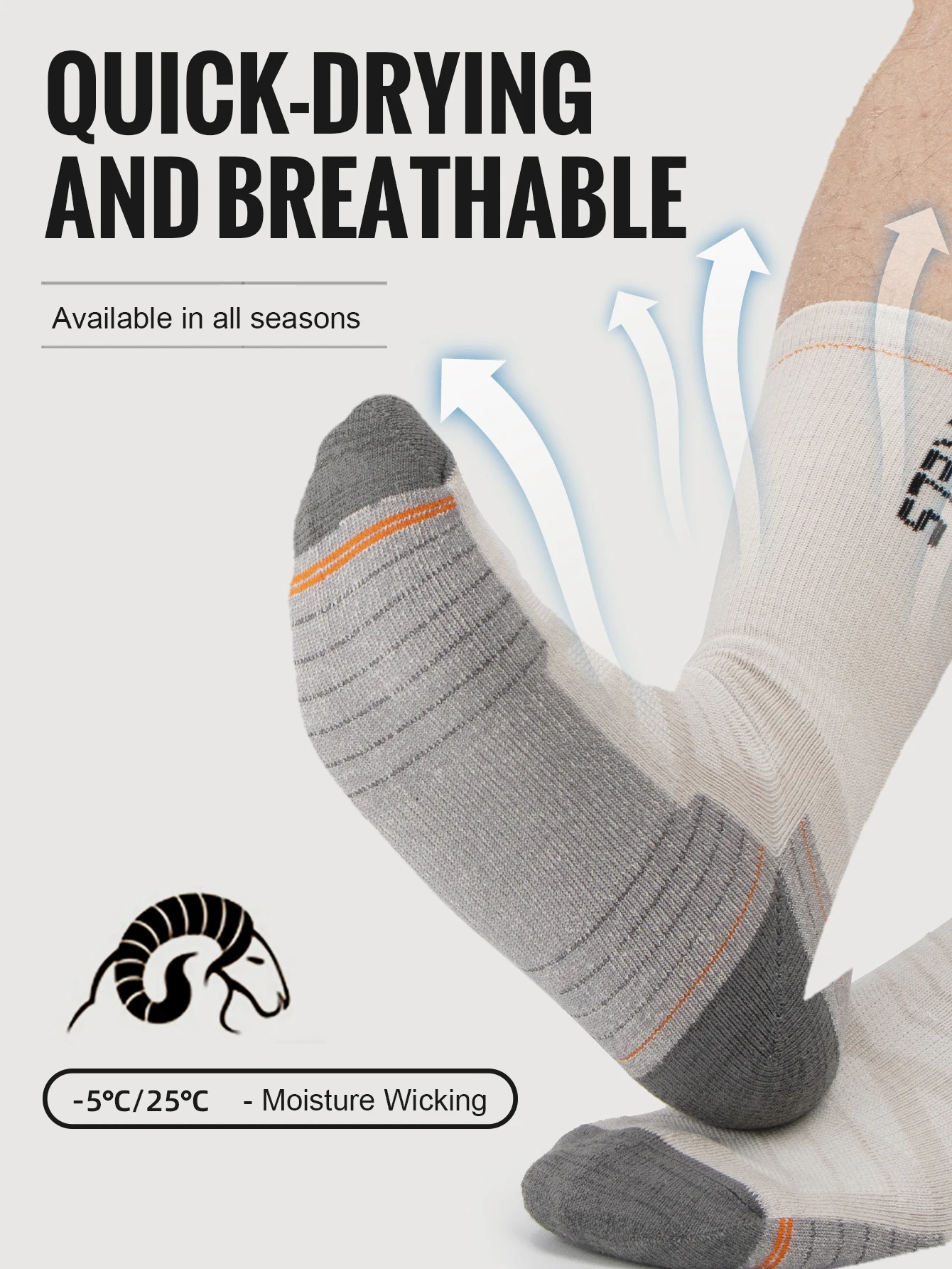 WRELS Merino Wool Socks Hiking Running Socks Soft Lightweight Shock Absorption Damping Mid-Calf Breathable Ankle Cycling Socks