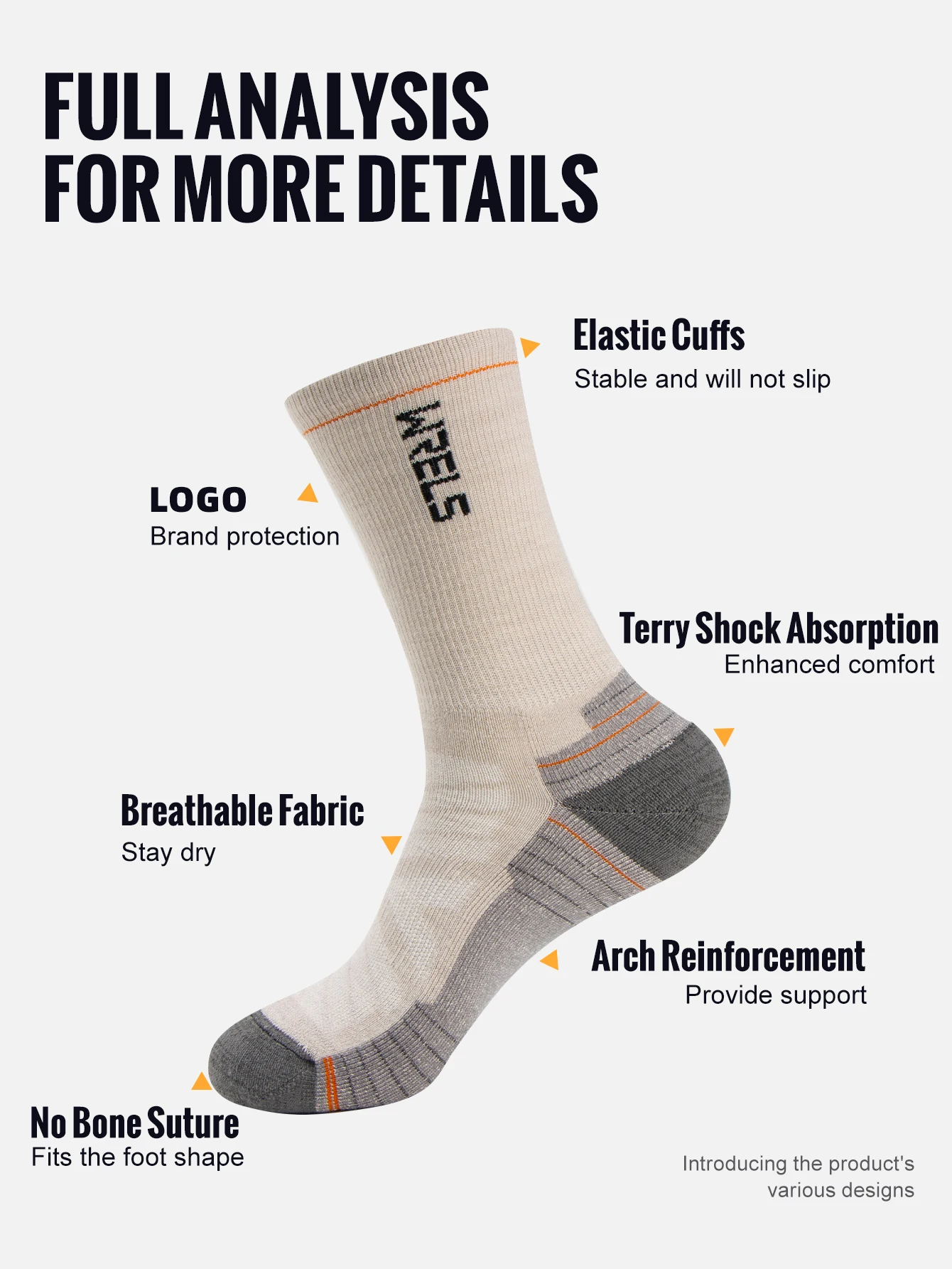 WRELS Merino Wool Socks Hiking Running Socks Soft Lightweight Shock Absorption Damping Mid-Calf Breathable Ankle Cycling Socks