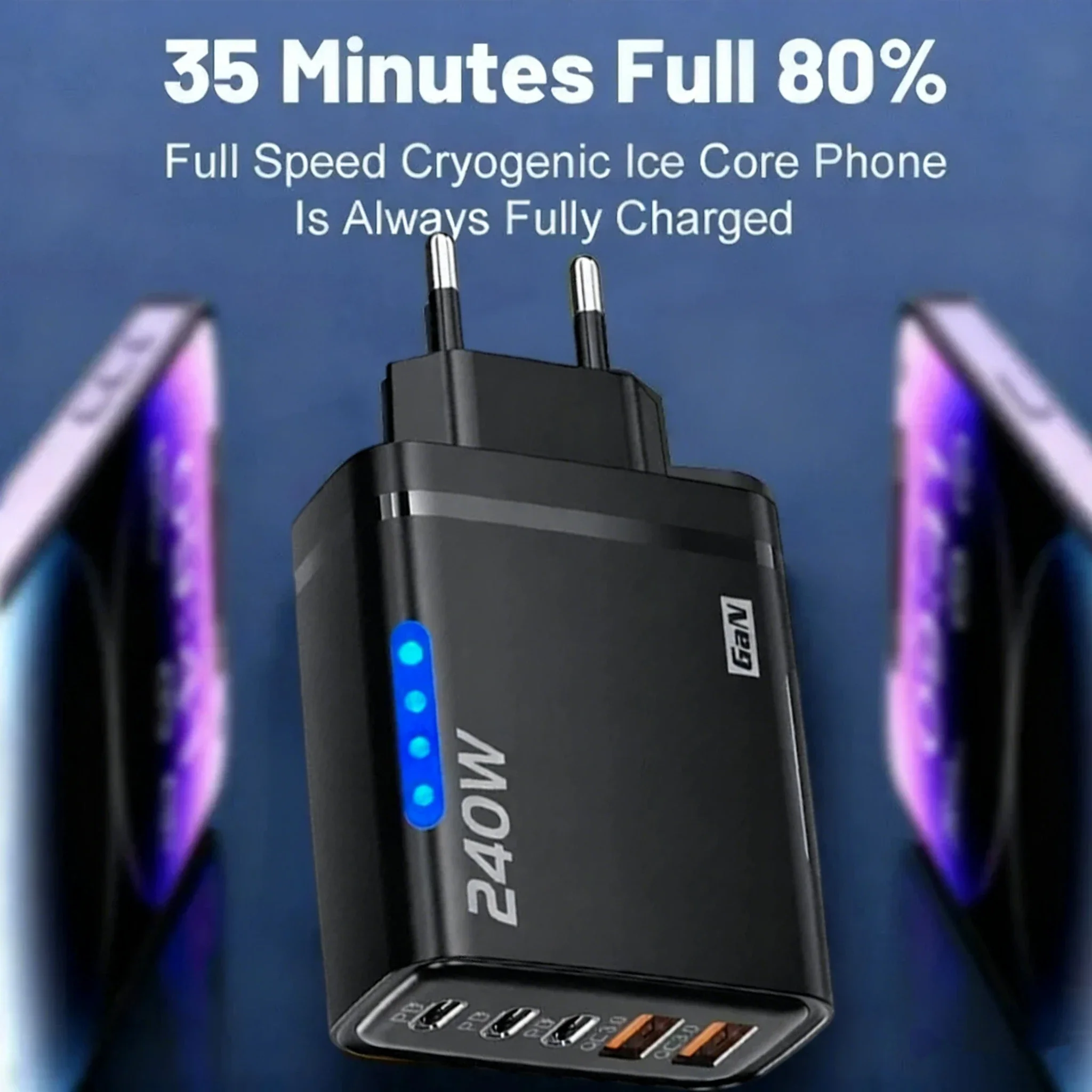 New 5 in 1 GaN Charger For IPhone 16 15pro Desktop Laptop Samsung 240W Fast Charging Adapter 120w Type To TypeC Cable Charger