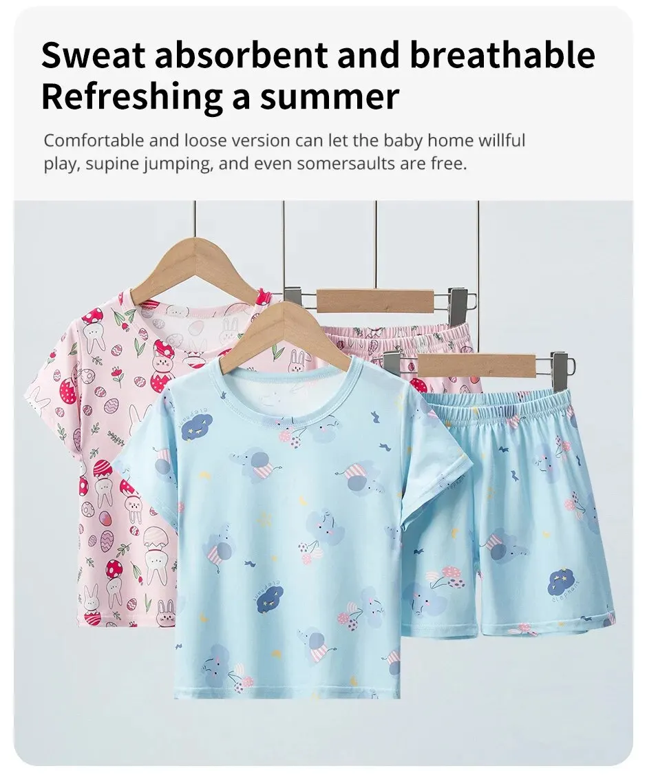 Summer CHILDREN'S Clothing Short Sleeve Shorts 2-piece Suit for Boys and Girls Comfortable Wild Blue Elephant Suit.