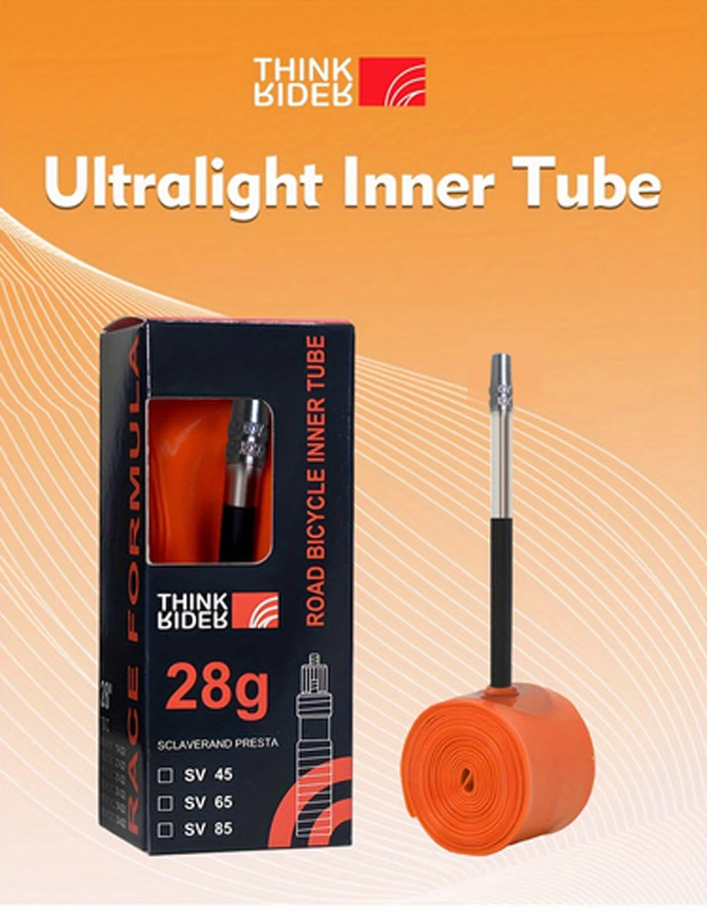 ThinkRider 28g Ultralight Bike Inner Tube 700 x 18 25 28 Road Bicycle TPU Tire 45/65/85mm Length French Valve Super Light Tube