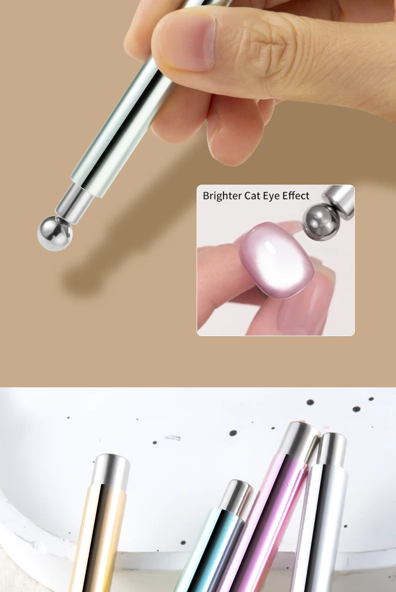 Cat Eye Nail Art Magnetic Tool Cylindrical Stick with Ball Magnet Manicure Accessory for Glass Bead Effects Fits UV Gel Polish