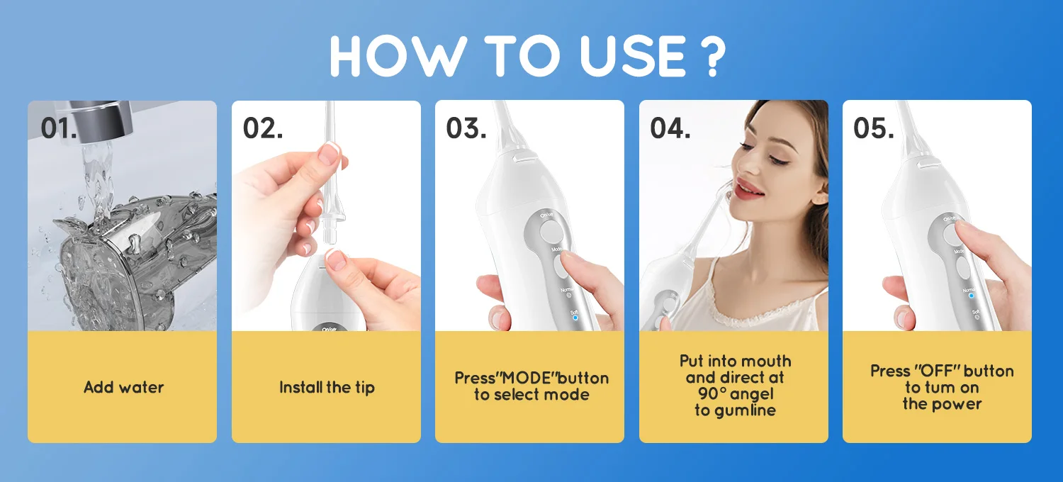 D52 Portable Cordless Water Flosser USB Rechargeable Water Jet Floss Tooth Pick 6 Jet Tip 300ml 3 Modes Teeth Clean for Travel