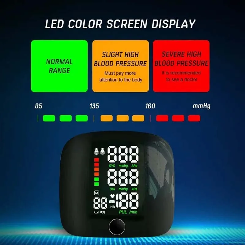 New LED Wrist Blood Pressure Monitor Rechargeable English Voice Broadcast Sphygmomanometer Tonometer BP Monitor