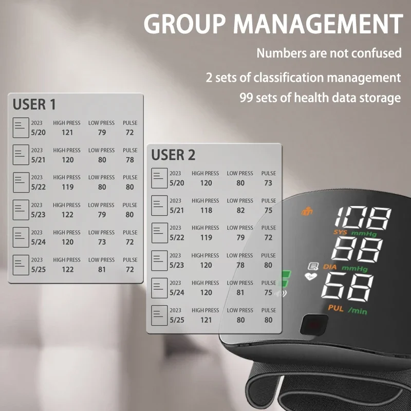 New LED Wrist Blood Pressure Monitor Rechargeable English Voice Broadcast Sphygmomanometer Tonometer BP Monitor