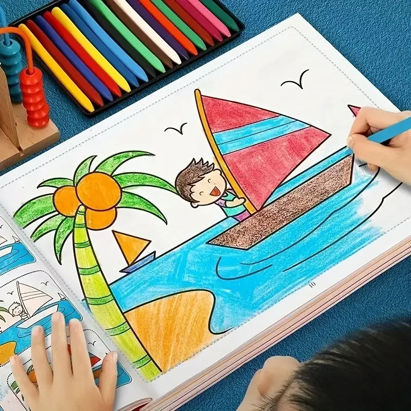 46-Page Kids Drawing & Painting Coloring Book - Educational Art Supplies for Creative Learning, Gift for Boys & Girls, Chinese V