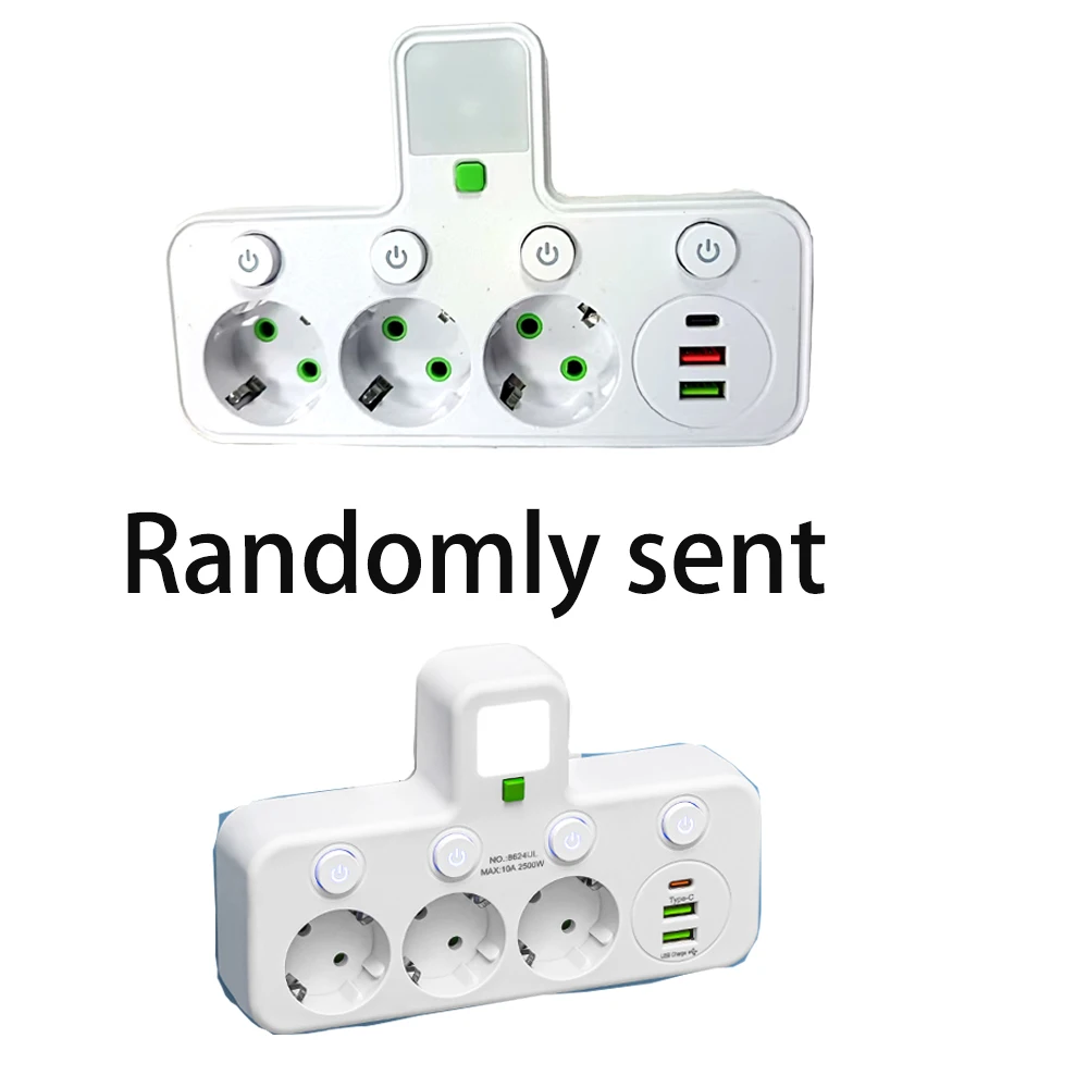EU Plug Outlet 4 Sockets Multitap Wall Power Strip Electrical Socket 2 USB 1 Type-C Ports No Extension Cord with 2500W MAX Power
