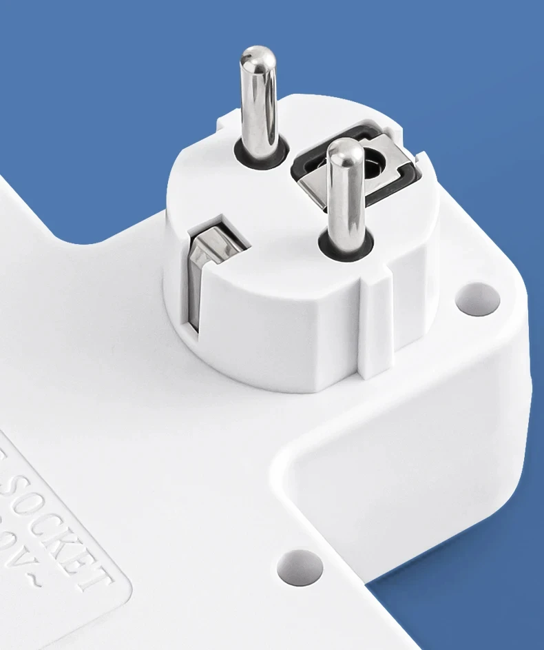 EU Plug Outlet 4 Sockets Multitap Wall Power Strip Electrical Socket 2 USB 1 Type-C Ports No Extension Cord with 2500W MAX Power