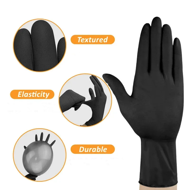 10/20/50/100pcs Disposable PVC Black Nitrile Gloves,Waterproof Latex Free,For Car Repair Food Safe Hair Dyeing Work Gloves