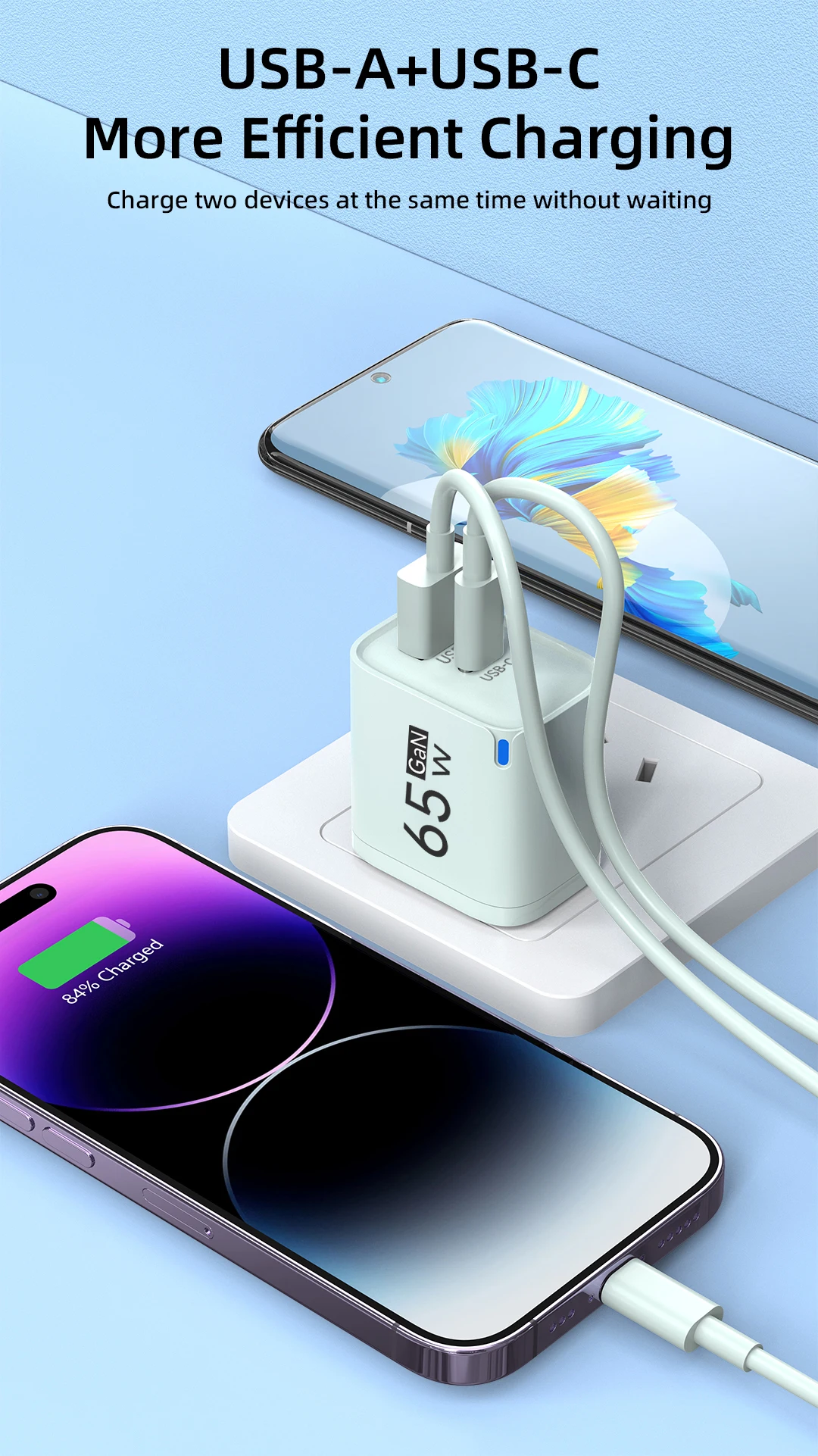 65W USB Fast Charging Charger Type C High Speed Charge Mobile Phone Wall Adapter For iPhone Honor Xiaomi Huawei Samsung Oneplus