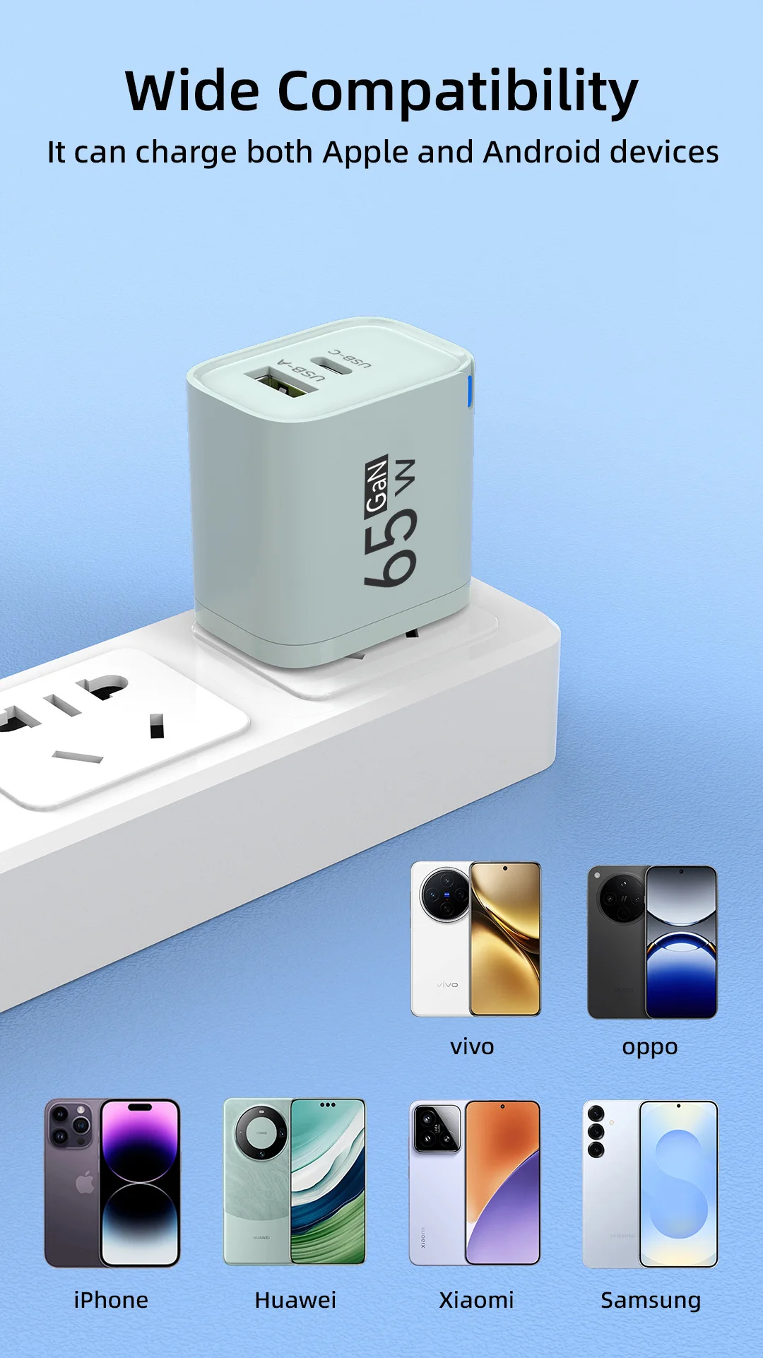 65W USB Fast Charging Charger Type C High Speed Charge Mobile Phone Wall Adapter For iPhone Honor Xiaomi Huawei Samsung Oneplus