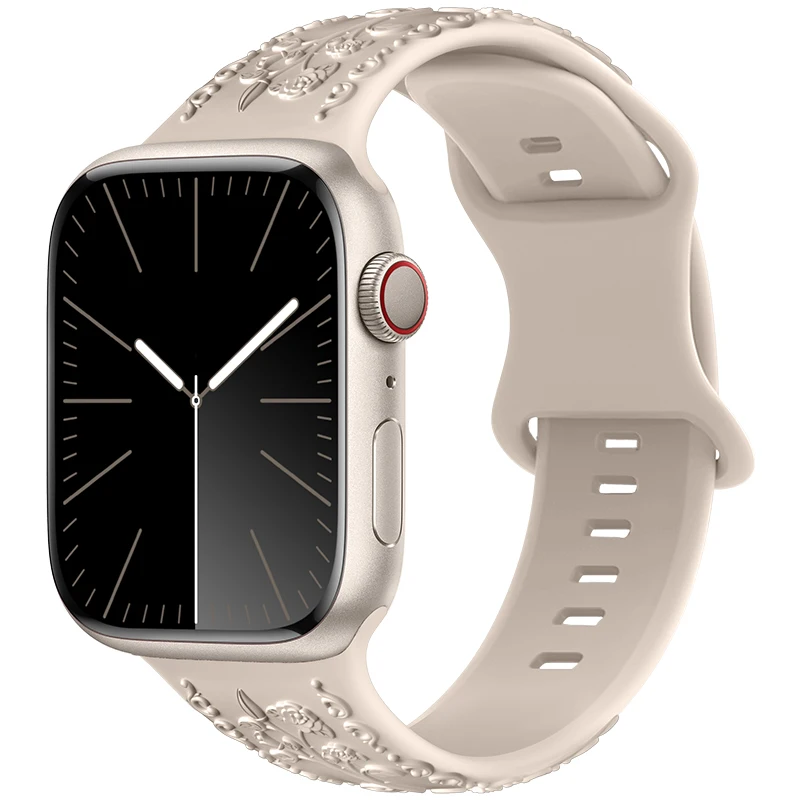 Flower Engraved Strap For Apple Watch Bands 44mm 40mm 49mm 41mm 45mm 38mm 42mm Bracelet iWatch Series 12 9 7 6 3 ultra 4 se Band