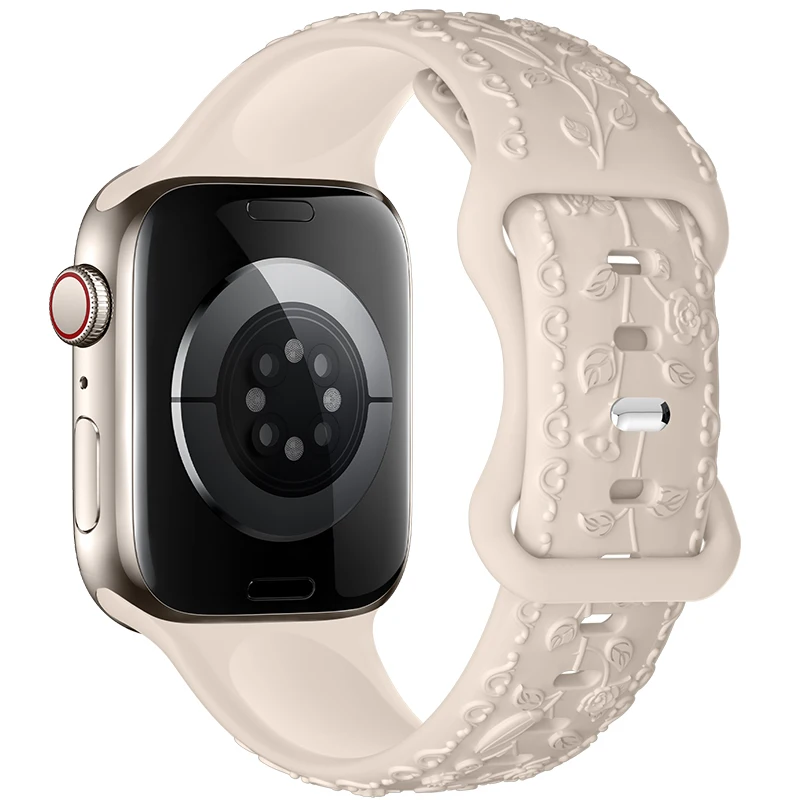 Flower Engraved Strap For Apple Watch Bands 44mm 40mm 49mm 41mm 45mm 38mm 42mm Bracelet iWatch Series 12 9 7 6 3 ultra 4 se Band