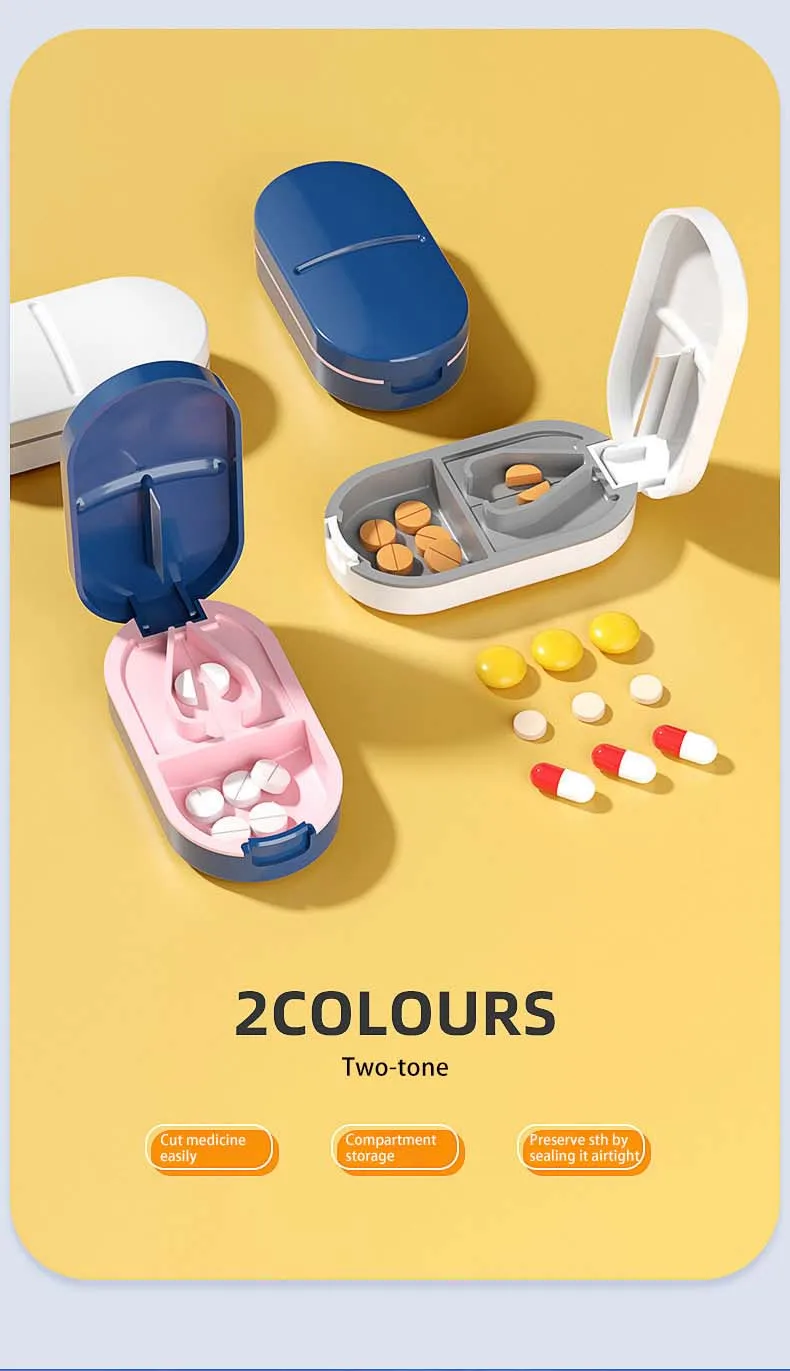Pill Cutter With Invisible Storage Box Portable 2 In 1 Mini Drug Tablet Medicine Dustproof Divider Organizer Crusher Pill Box