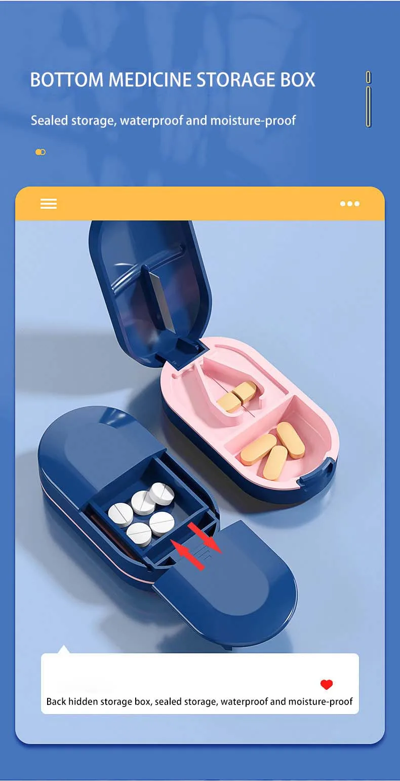Pill Cutter With Invisible Storage Box Portable 2 In 1 Mini Drug Tablet Medicine Dustproof Divider Organizer Crusher Pill Box