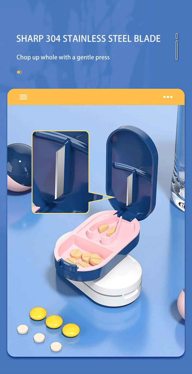 Pill Cutter With Invisible Storage Box Portable 2 In 1 Mini Drug Tablet Medicine Dustproof Divider Organizer Crusher Pill Box