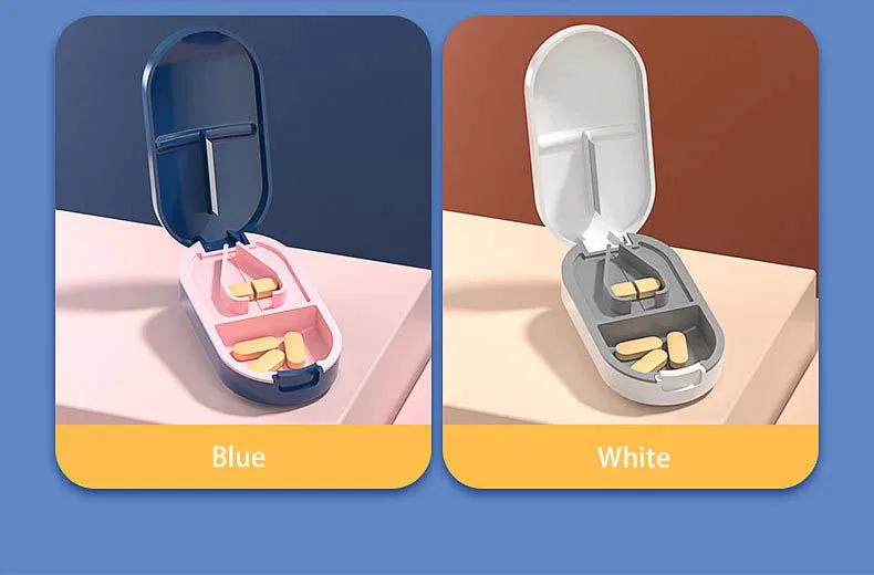 Pill Cutter With Invisible Storage Box Portable 2 In 1 Mini Drug Tablet Medicine Dustproof Divider Organizer Crusher Pill Box