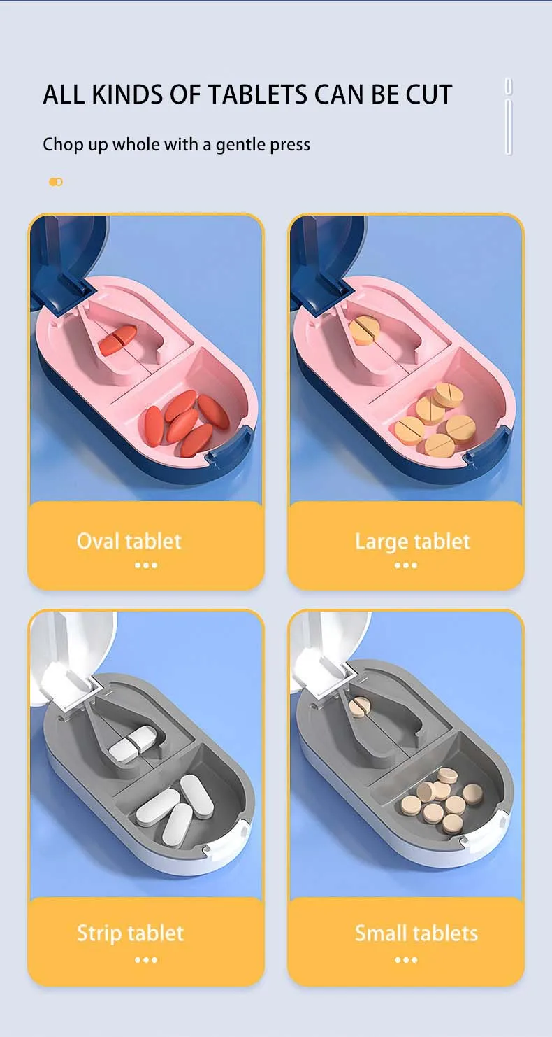 Pill Cutter With Invisible Storage Box Portable 2 In 1 Mini Drug Tablet Medicine Dustproof Divider Organizer Crusher Pill Box