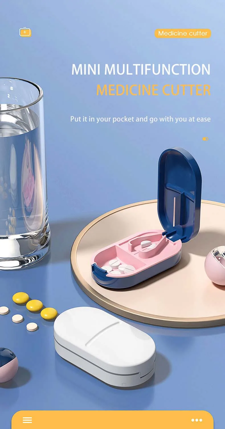 Pill Cutter With Invisible Storage Box Portable 2 In 1 Mini Drug Tablet Medicine Dustproof Divider Organizer Crusher Pill Box
