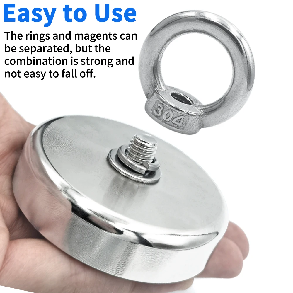 D16~D42mm Super Strong Neodymium Fishing Hook N52 Heavy Duty Rare Earth Neodymium with Countersunk Hole Eyebolt Salvage Magnetic
