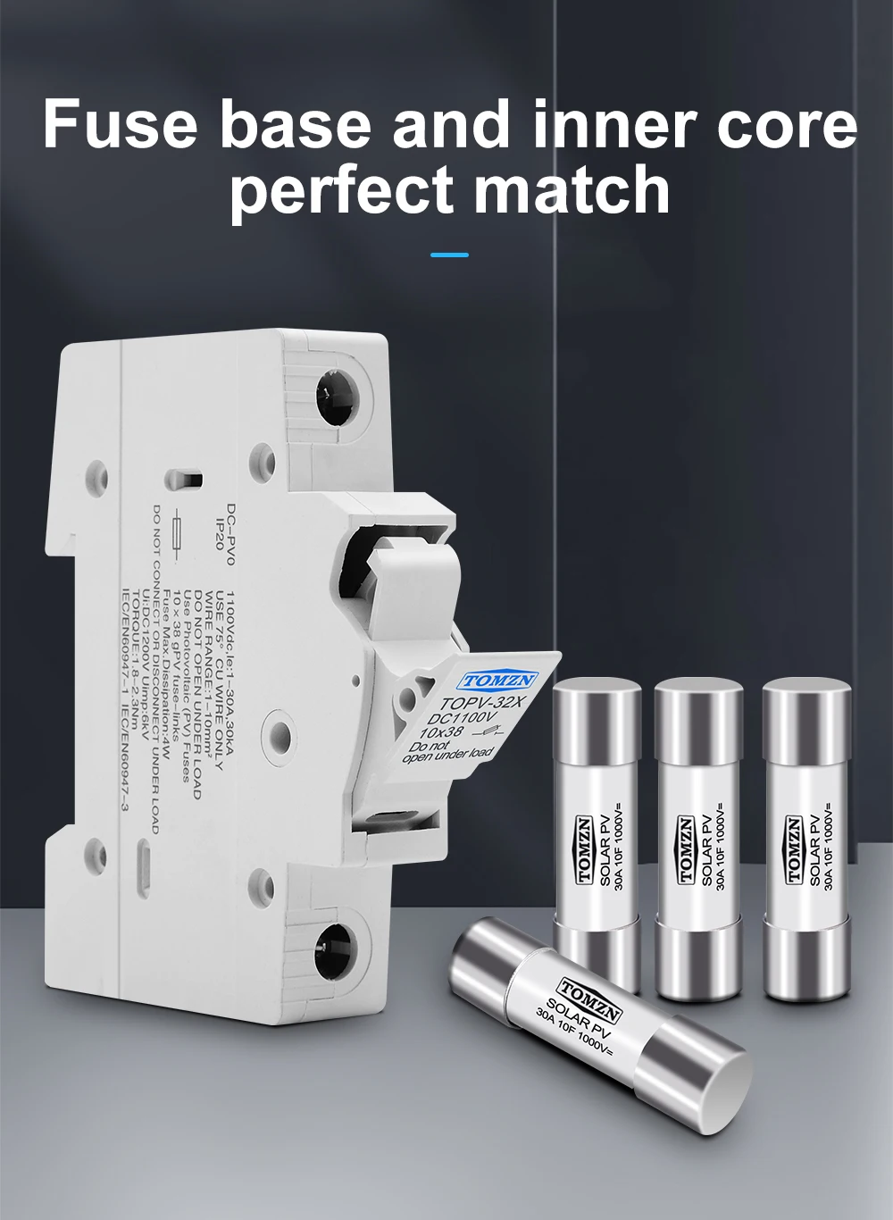 1P 2P DC Fuse Holder 10*38mm High Voltage Solar PV 1100V TOMZN TOPV-30 Base Photovoltaic System Protection Protector GPV
