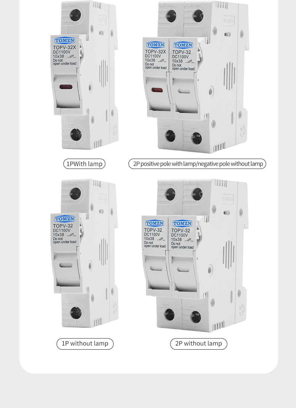 1P 2P DC Fuse Holder 10*38mm High Voltage Solar PV 1100V TOMZN TOPV-30 Base Photovoltaic System Protection Protector GPV
