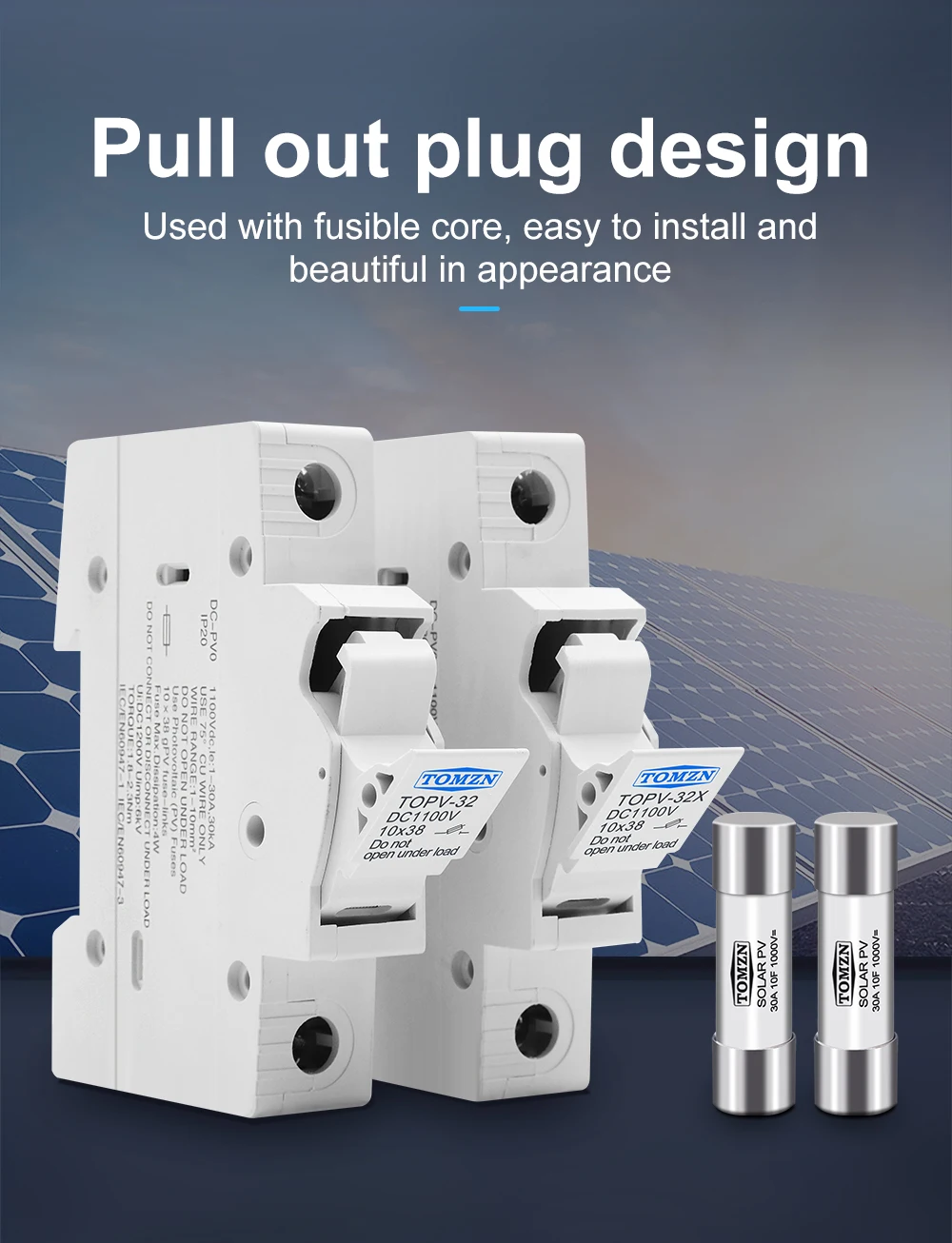 1P 2P DC Fuse Holder 10*38mm High Voltage Solar PV 1100V TOMZN TOPV-30 Base Photovoltaic System Protection Protector GPV