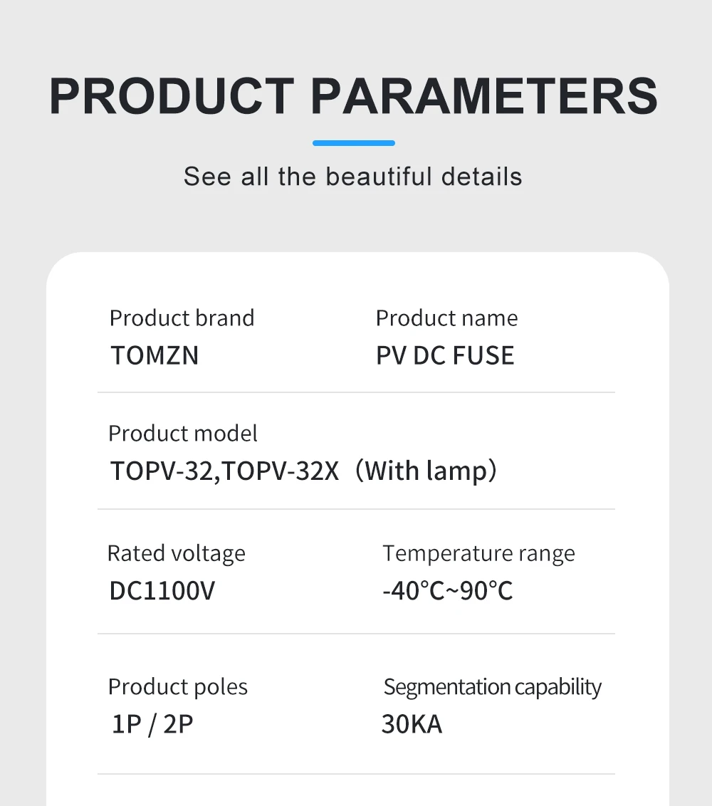 1P 2P DC Fuse Holder 10*38mm High Voltage Solar PV 1100V TOMZN TOPV-30 Base Photovoltaic System Protection Protector GPV