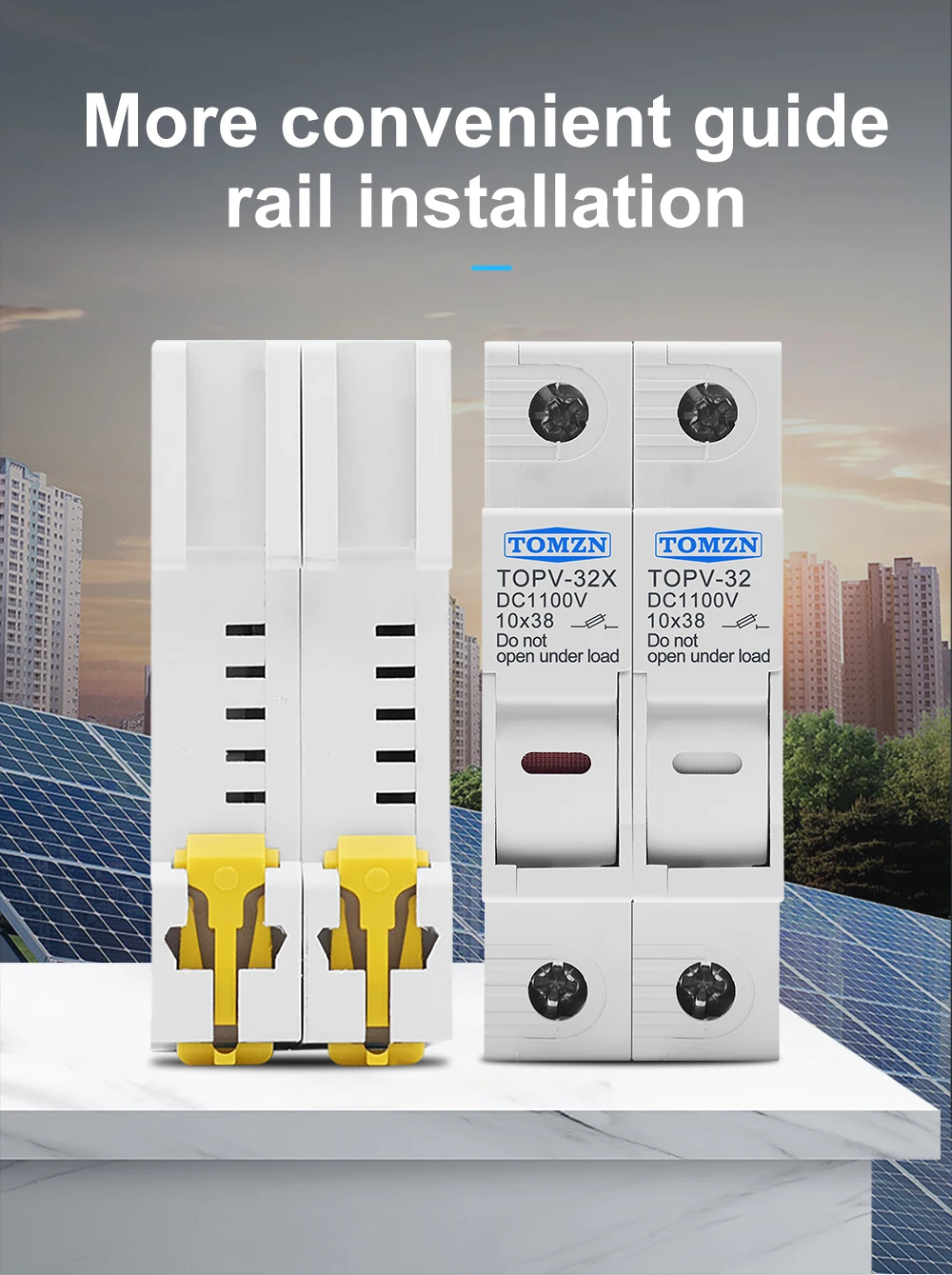 1P 2P DC Fuse Holder 10*38mm High Voltage Solar PV 1100V TOMZN TOPV-30 Base Photovoltaic System Protection Protector GPV