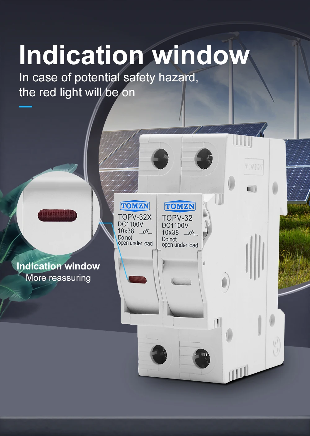 1P 2P DC Fuse Holder 10*38mm High Voltage Solar PV 1100V TOMZN TOPV-30 Base Photovoltaic System Protection Protector GPV
