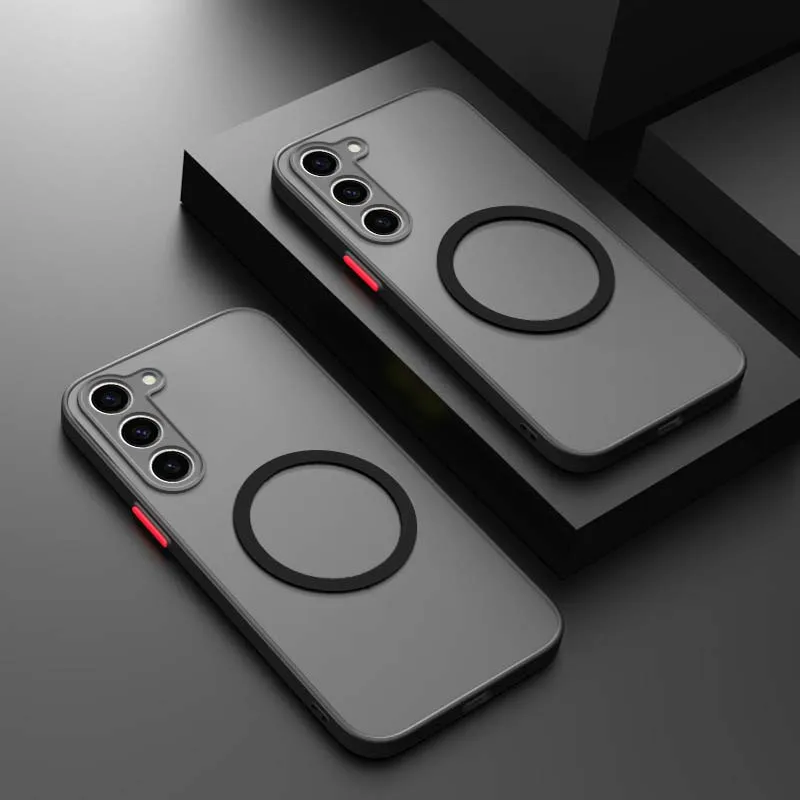 Luxury Magsafe Wireless Charge Case For Samsung Galaxy S20 S21 S22 S23 FE S24 Plus S24Ultra Shockproof Matte Clear Back Cover