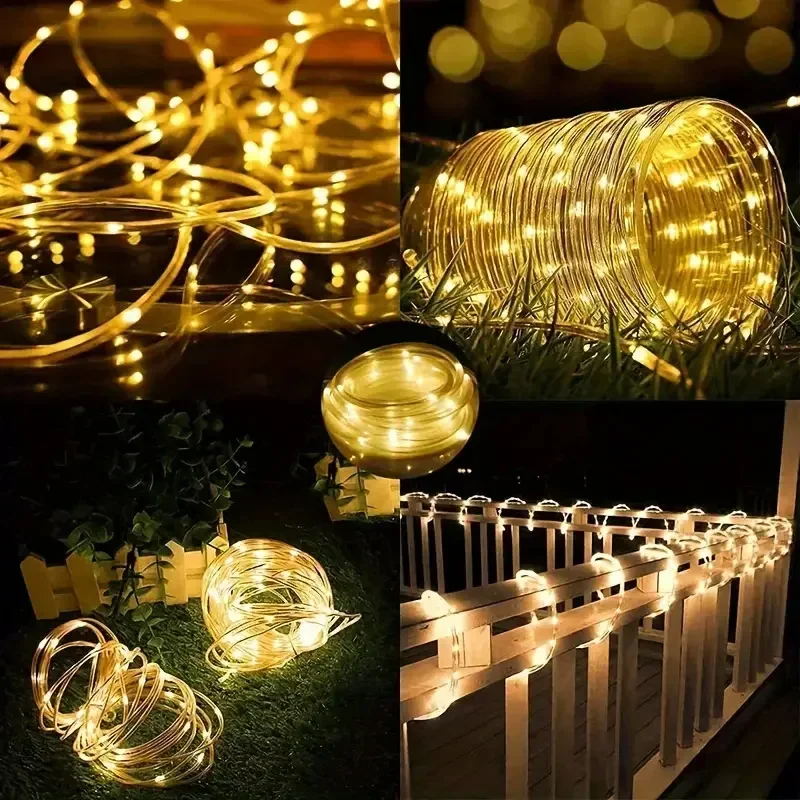 LED Solar String Lights Garden Waterproof Tube Rope Lamp Christmas Garland Fairy Lights For Outdoor Holiday Home Decoration