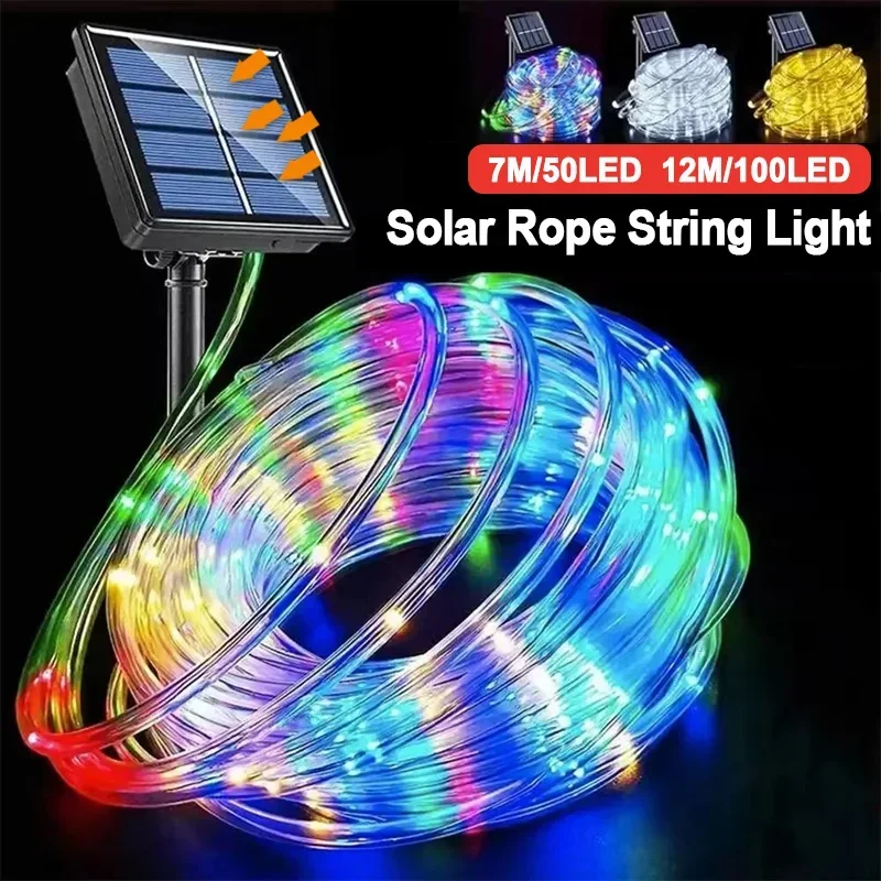 LED Solar String Lights Garden Waterproof Tube Rope Lamp Christmas Garland Fairy Lights For Outdoor Holiday Home Decoration