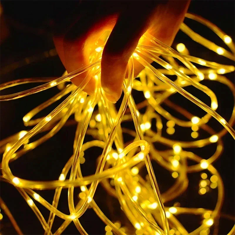 LED Solar String Lights Garden Waterproof Tube Rope Lamp Christmas Garland Fairy Lights For Outdoor Holiday Home Decoration