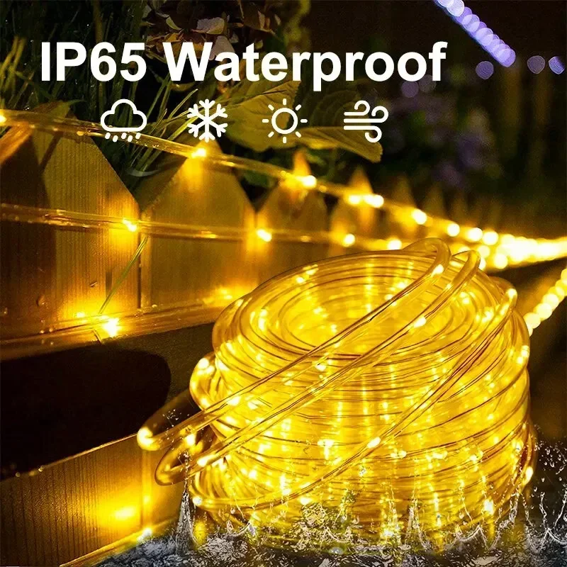 LED Solar String Lights Garden Waterproof Tube Rope Lamp Christmas Garland Fairy Lights For Outdoor Holiday Home Decoration
