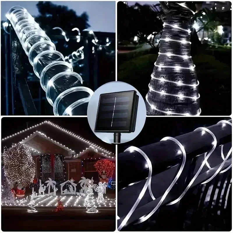 LED Solar String Lights Garden Waterproof Tube Rope Lamp Christmas Garland Fairy Lights For Outdoor Holiday Home Decoration