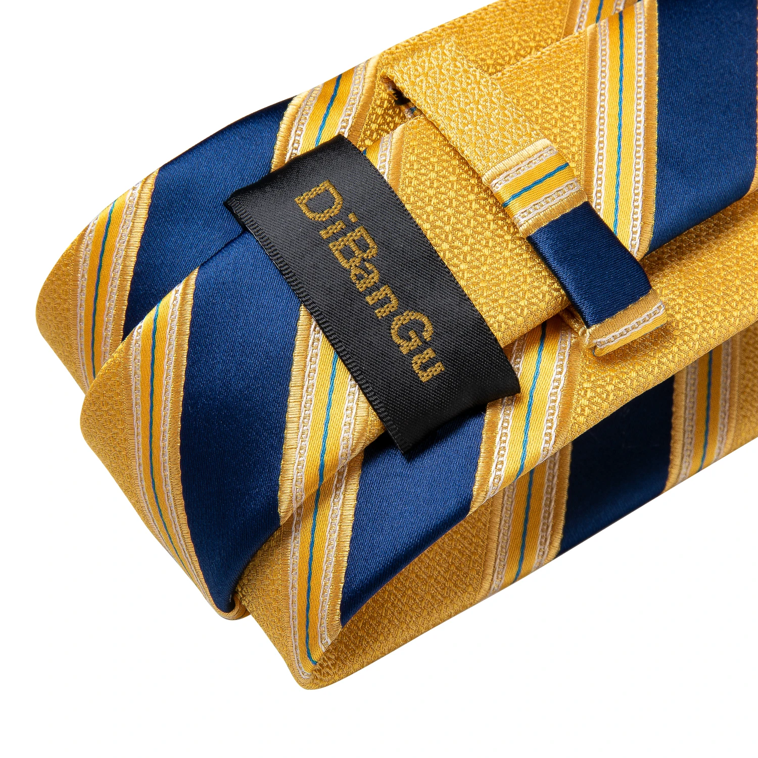 Men Tie Navy Gold Striped Business Formal Necktie Handkerchief Cuffinks Ring Set Jacquard Woven Wedding Tie DiBanGu