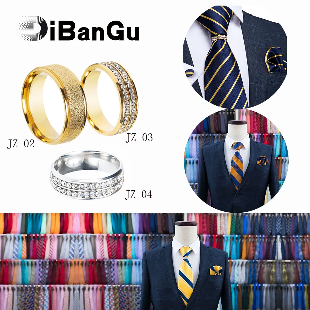 Men Tie Navy Gold Striped Business Formal Necktie Handkerchief Cuffinks Ring Set Jacquard Woven Wedding Tie DiBanGu