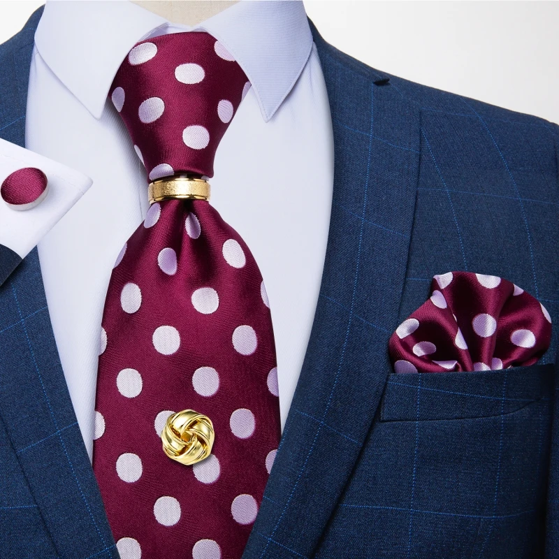 Men Tie Navy Gold Striped Business Formal Necktie Handkerchief Cuffinks Ring Set Jacquard Woven Wedding Tie DiBanGu