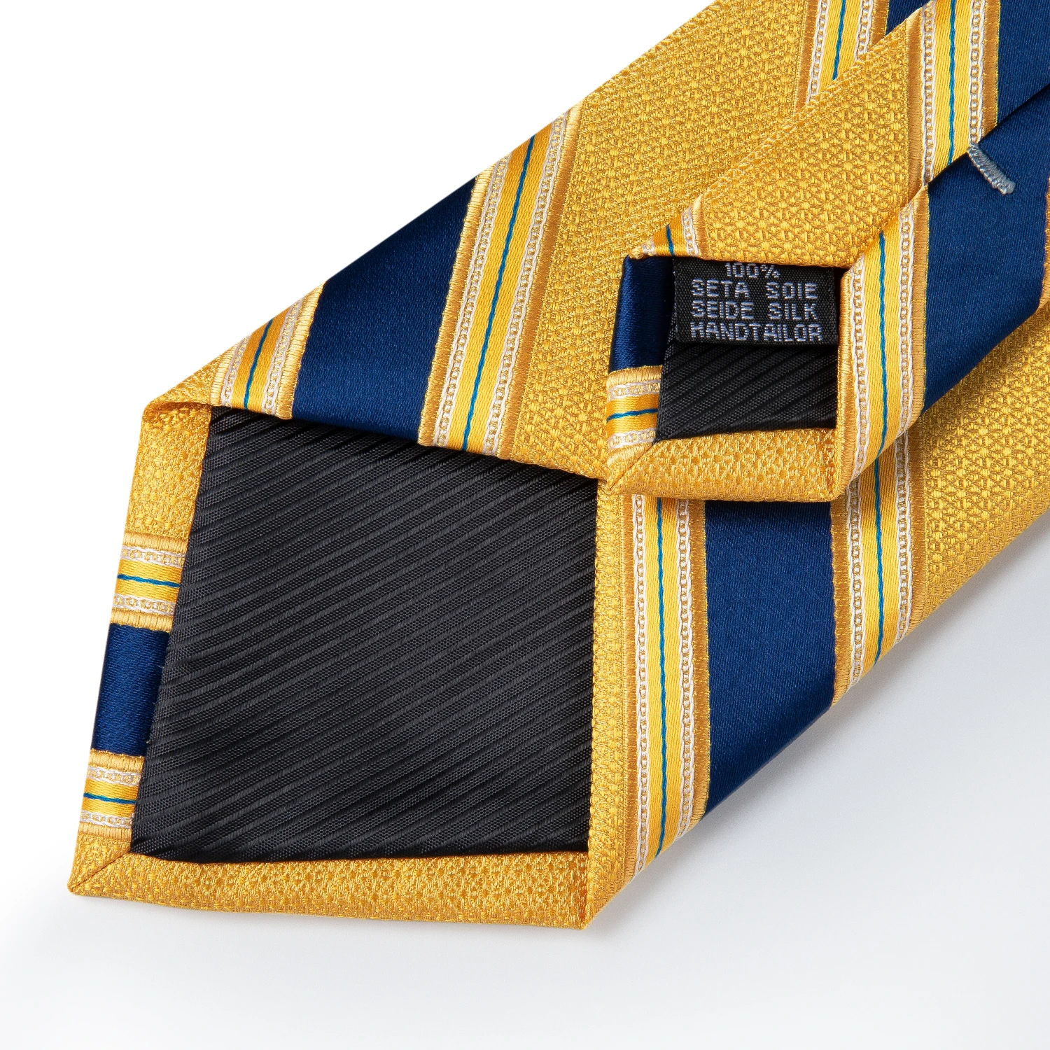 Men Tie Navy Gold Striped Business Formal Necktie Handkerchief Cuffinks Ring Set Jacquard Woven Wedding Tie DiBanGu