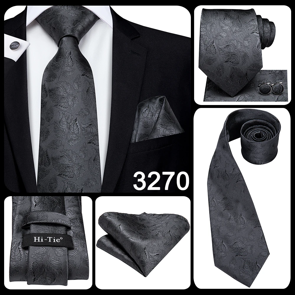 Hi-Tie 8.5cm Black Solid Striped Paisley Men's Business Tie Neck Tie for Men Fashion Luxury silk Wedding Necktie Gravatas