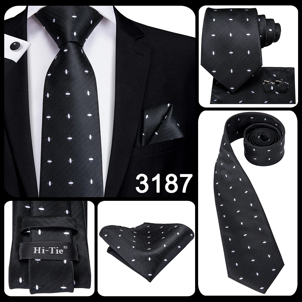 Hi-Tie 8.5cm Black Solid Striped Paisley Men's Business Tie Neck Tie for Men Fashion Luxury silk Wedding Necktie Gravatas