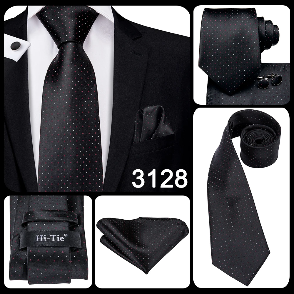 Hi-Tie 8.5cm Black Solid Striped Paisley Men's Business Tie Neck Tie for Men Fashion Luxury silk Wedding Necktie Gravatas