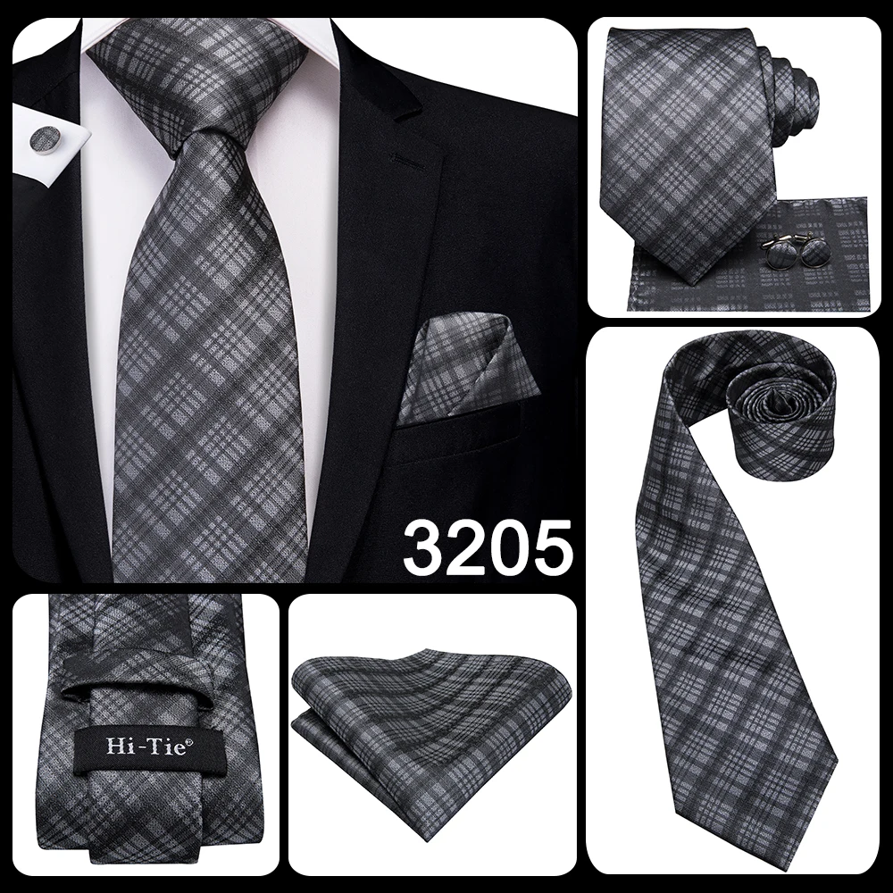Hi-Tie 8.5cm Black Solid Striped Paisley Men's Business Tie Neck Tie for Men Fashion Luxury silk Wedding Necktie Gravatas