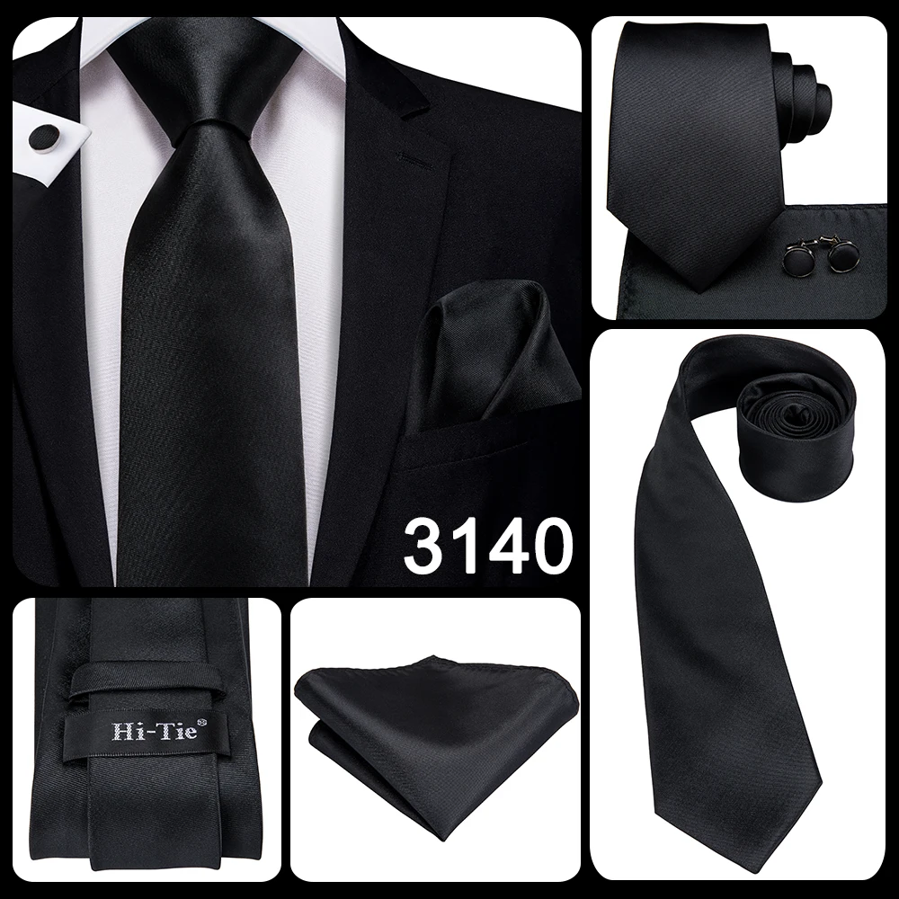 Hi-Tie 8.5cm Black Solid Striped Paisley Men's Business Tie Neck Tie for Men Fashion Luxury silk Wedding Necktie Gravatas