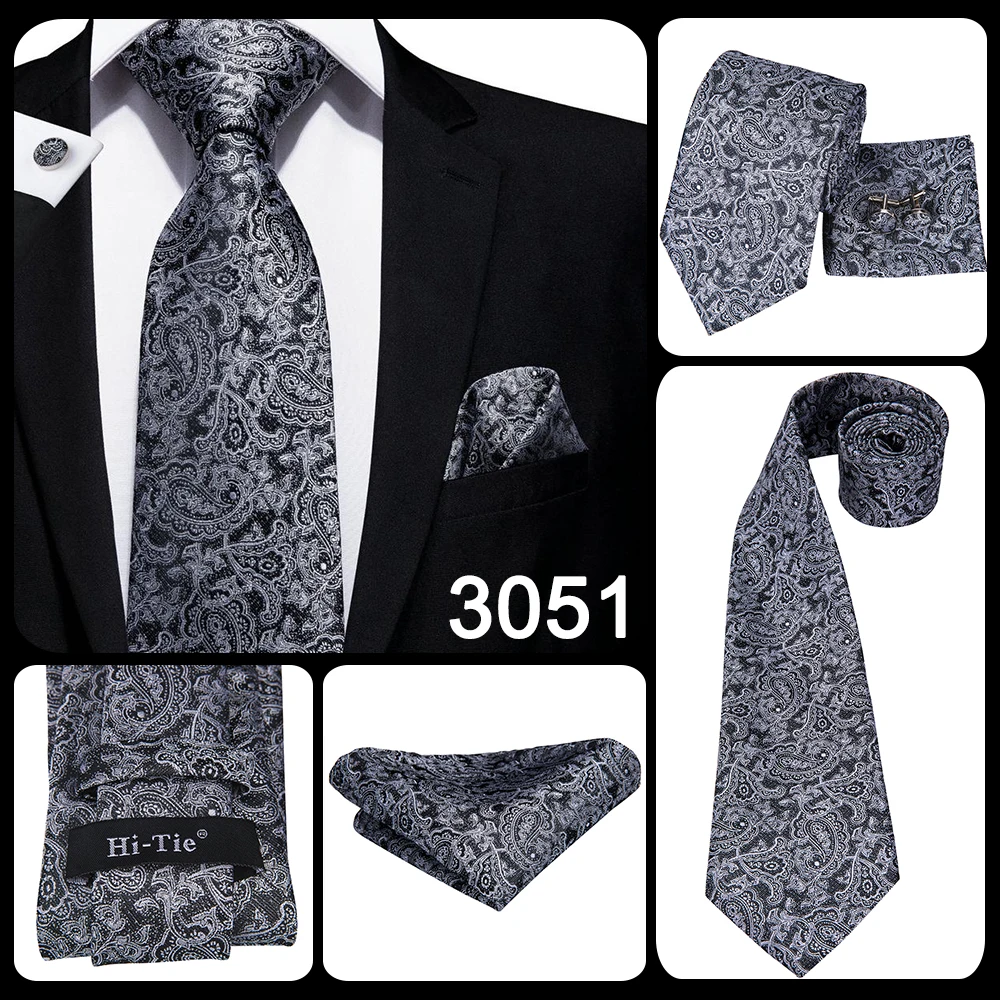 Hi-Tie 8.5cm Black Solid Striped Paisley Men's Business Tie Neck Tie for Men Fashion Luxury silk Wedding Necktie Gravatas