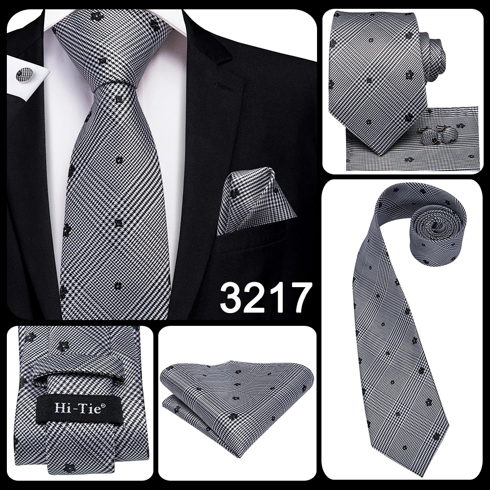 Hi-Tie 8.5cm Black Solid Striped Paisley Men's Business Tie Neck Tie for Men Fashion Luxury silk Wedding Necktie Gravatas