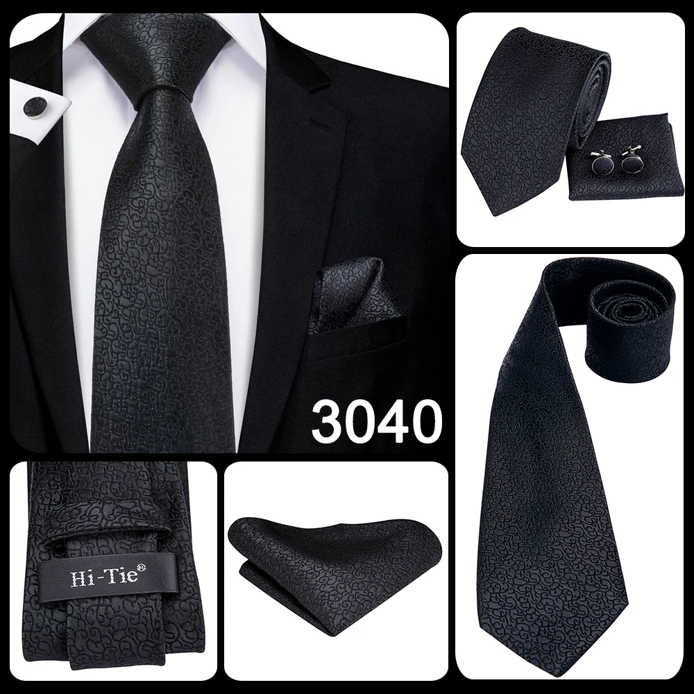 Hi-Tie 8.5cm Black Solid Striped Paisley Men's Business Tie Neck Tie for Men Fashion Luxury silk Wedding Necktie Gravatas