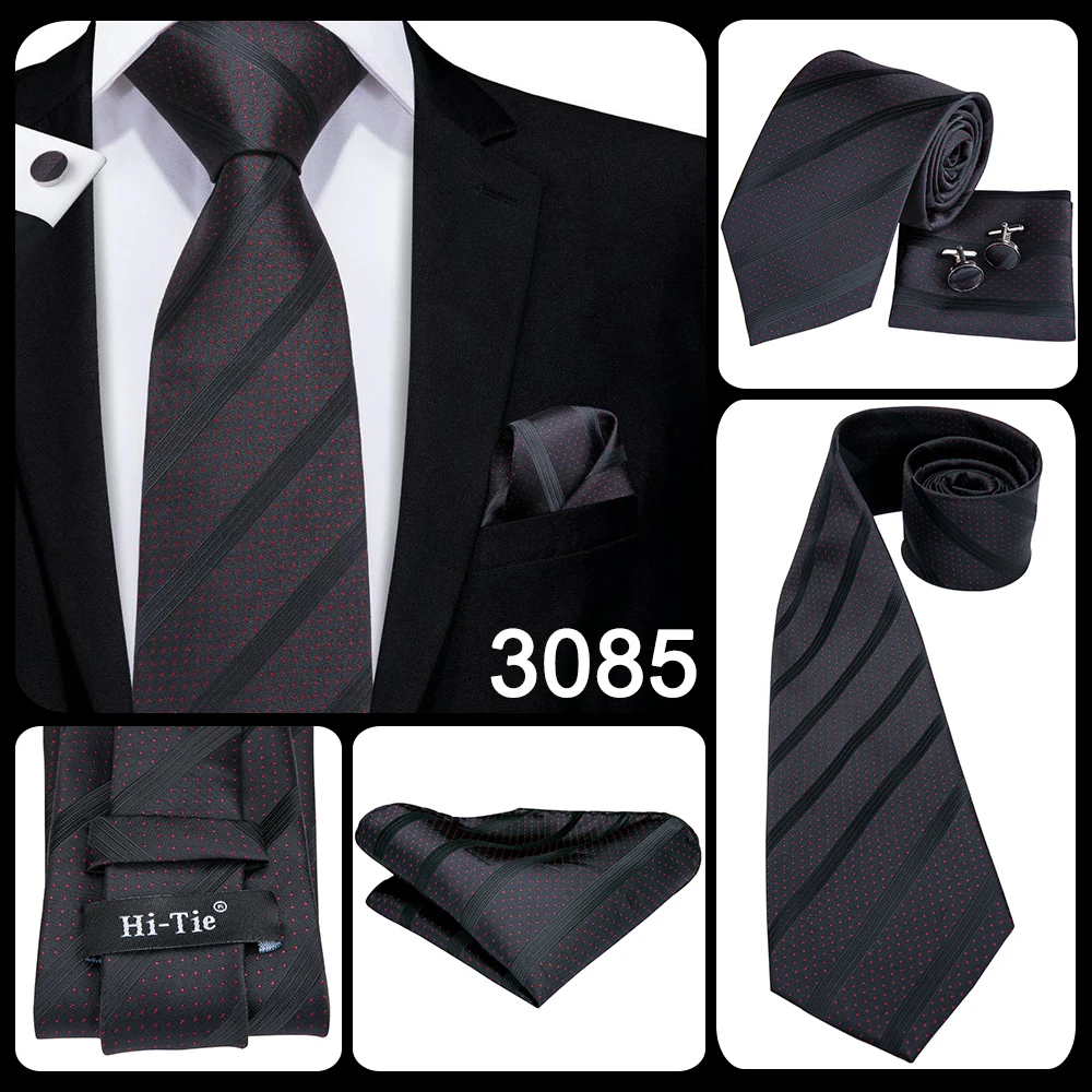 Hi-Tie 8.5cm Black Solid Striped Paisley Men's Business Tie Neck Tie for Men Fashion Luxury silk Wedding Necktie Gravatas