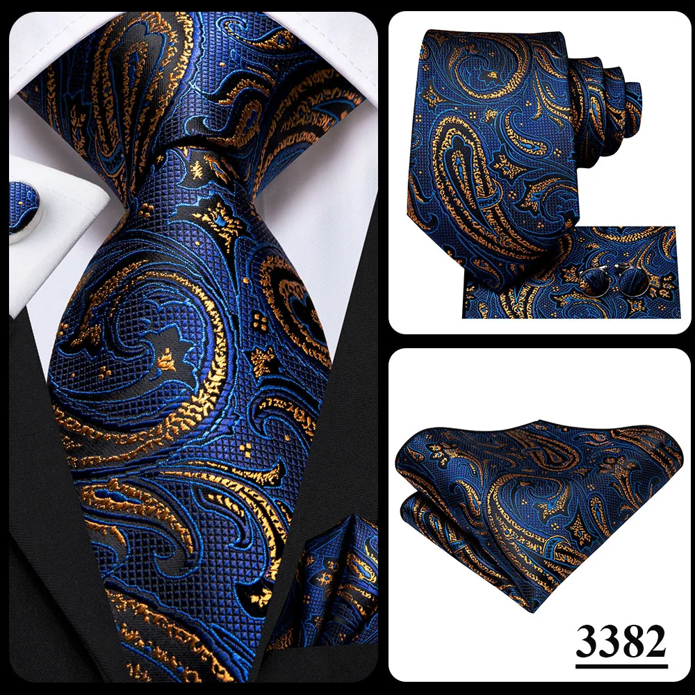 Hi-Tie Mens Necktie Luxury Orange Blue Novelty Wedding Tie For Men Hanky Cufflink Gift Tie Set Business Party Dropshipping